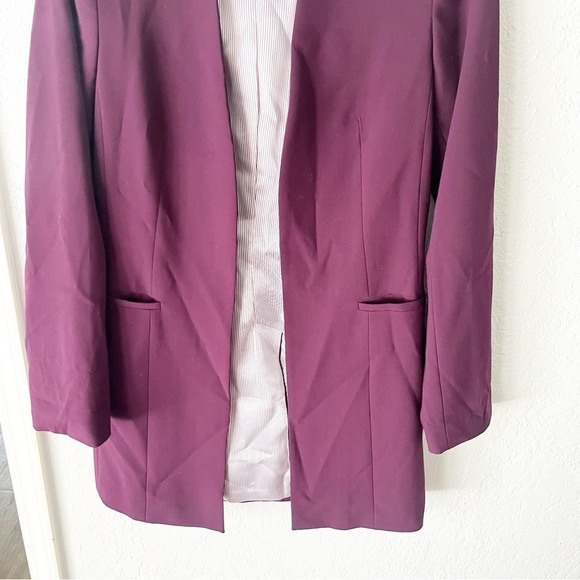 Calvin Klein Blazer Women's 2 Purple Collarless Open Front Tunic Length Career - Picture 3 of 8